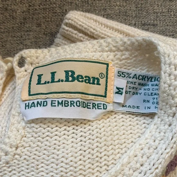 Vtg L.L. Bean Cream Embroidered Floral Knit Cottagecore Spring Sweater M - Picture 6 of 7
